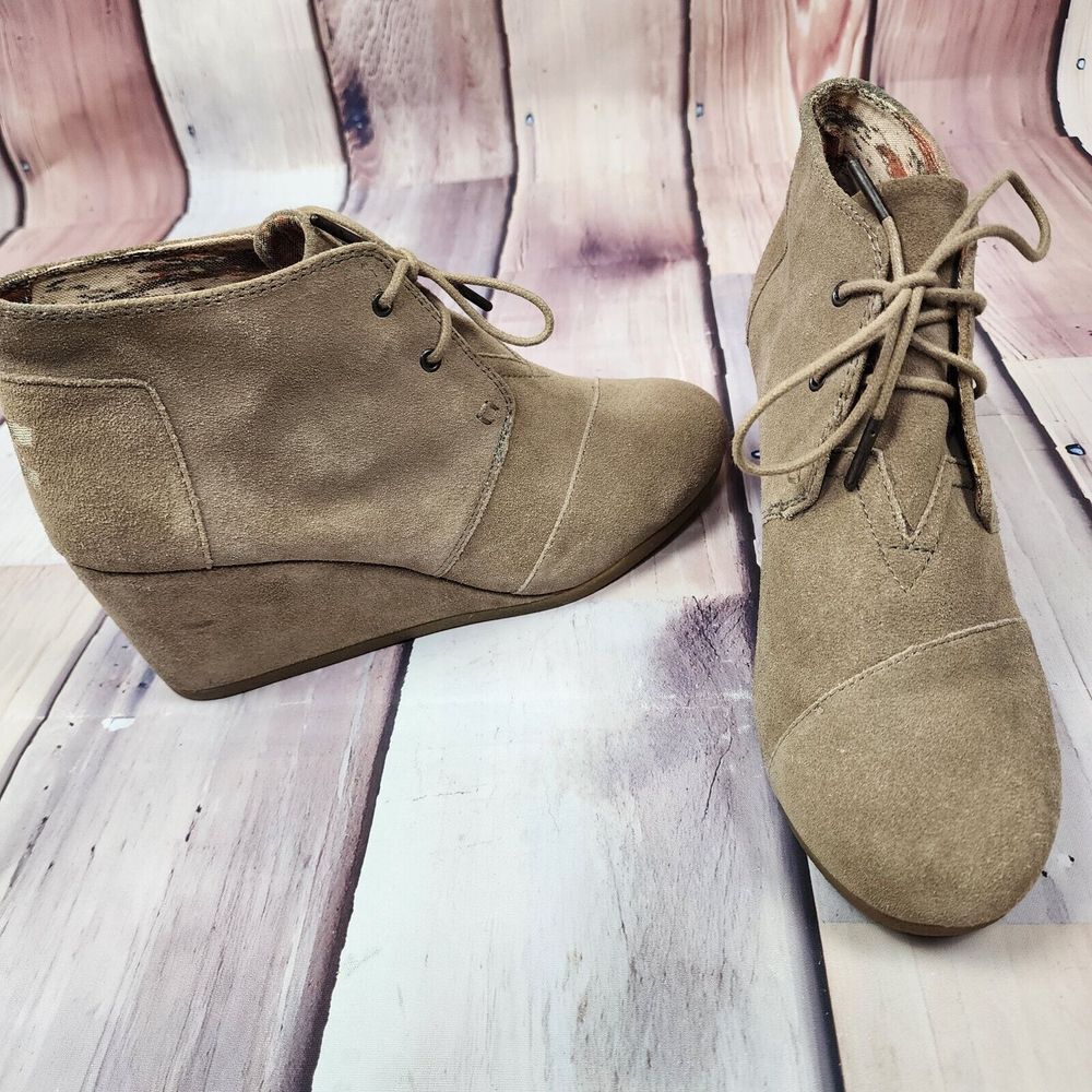 Toms Womens Size 11 Suede Desert Wedge‎ Ankle Cute Bootie Shoes Excellent